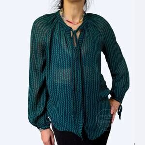 New Maeve Anthropologie L Blouse | Green Black Chevron Button Up NWT